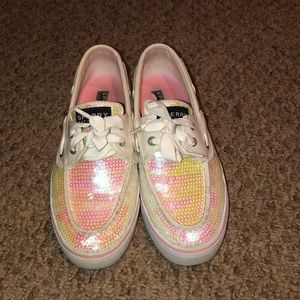 Pink and Yellow sequined Sperrys